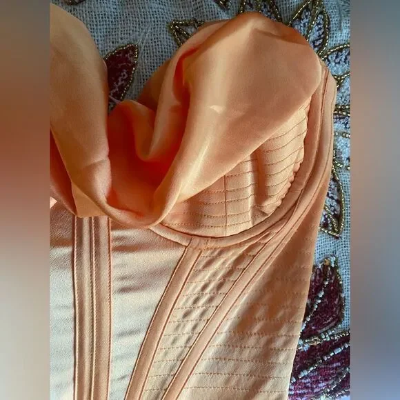 House of CB Myrna Tangerine Satin Corset Midi Dress Size XS NWT - Picture 14 of 16